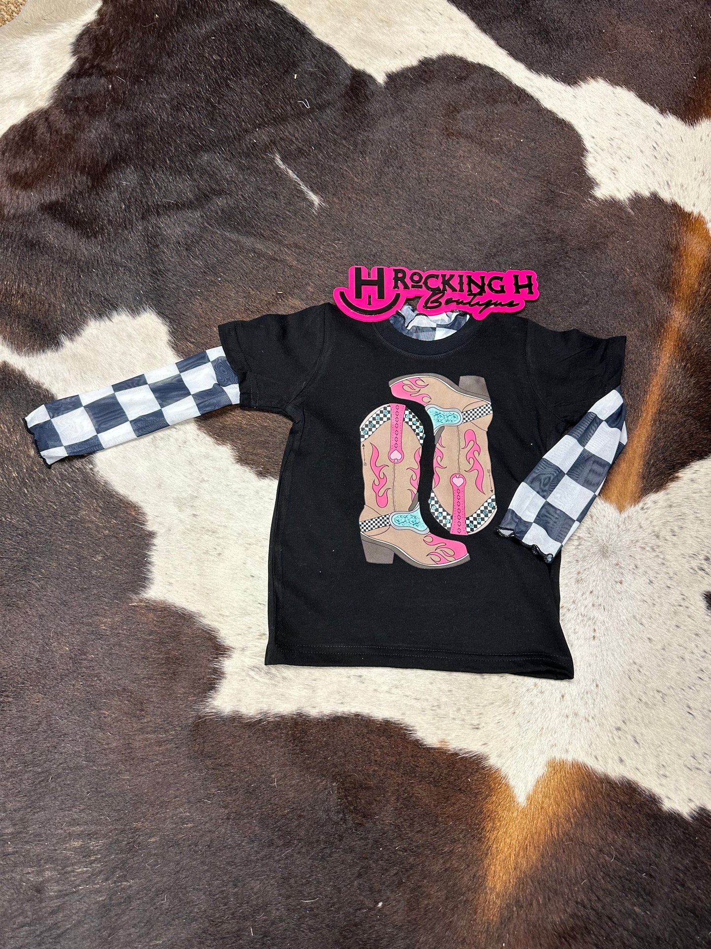 Flaming Cowgirl Boots T-shirt Kids