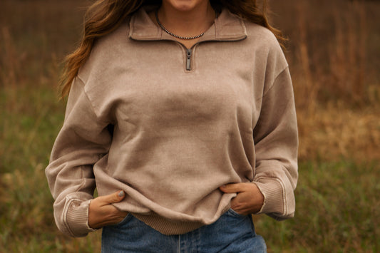 Tan Acid Washed 1/4 Zip