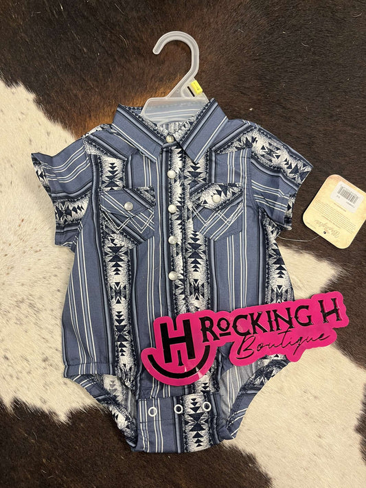 Wrangler Navy Aztec Boy Button Up