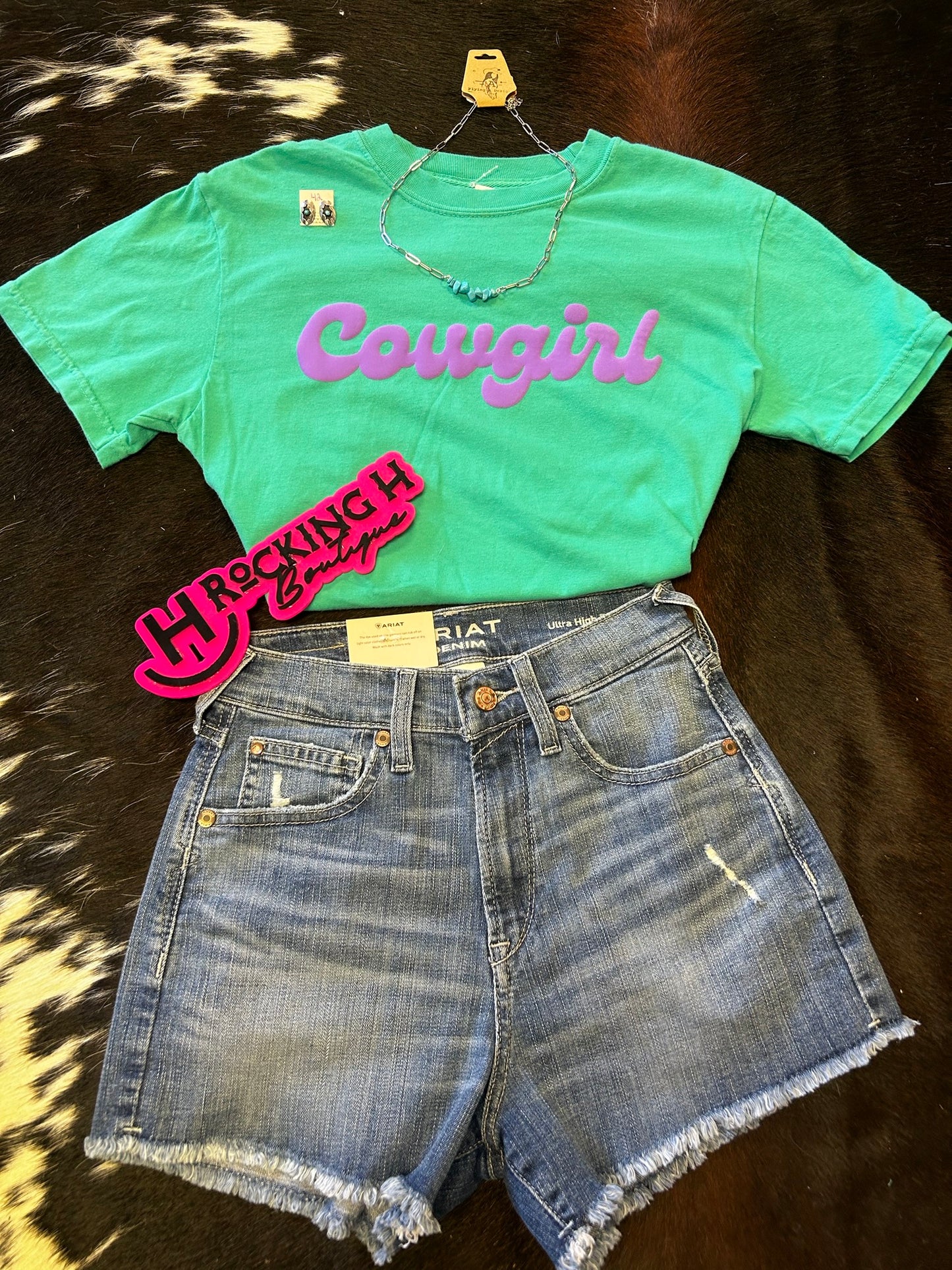 Teal and Purple Cowgirl Puff Shirt