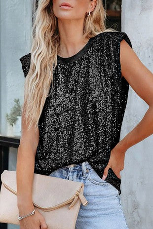 Black Sequin Tank Top