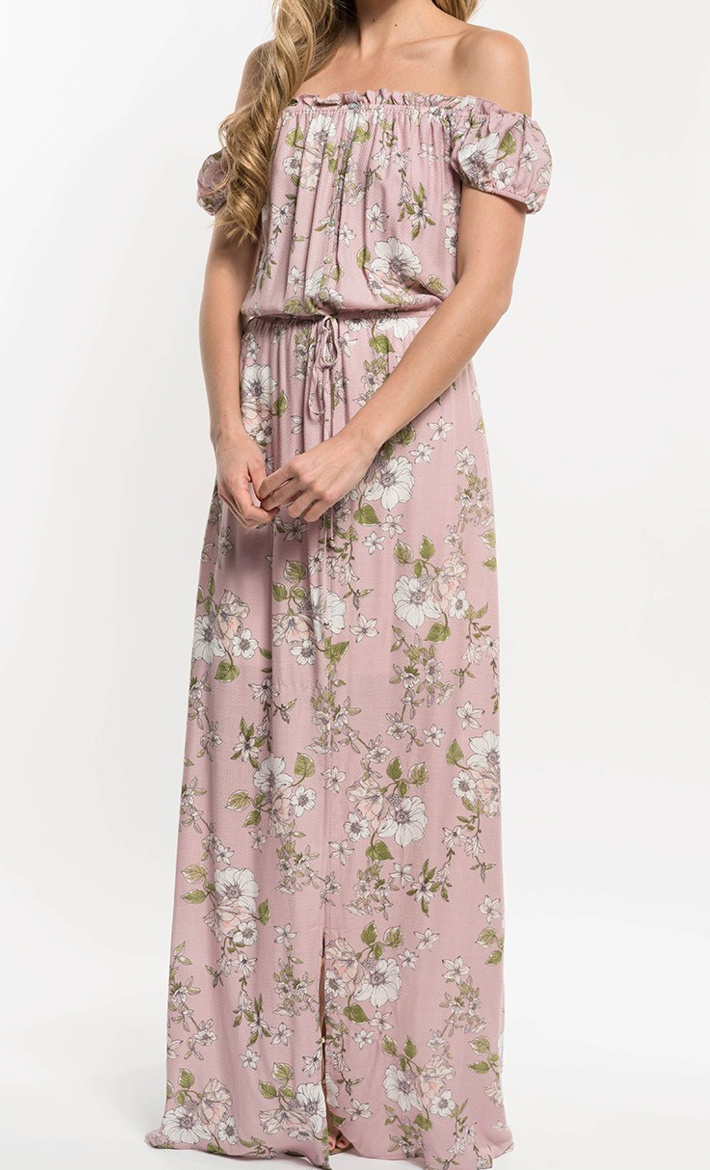 Floral Print Off Shoulder Spring Maxi Dress