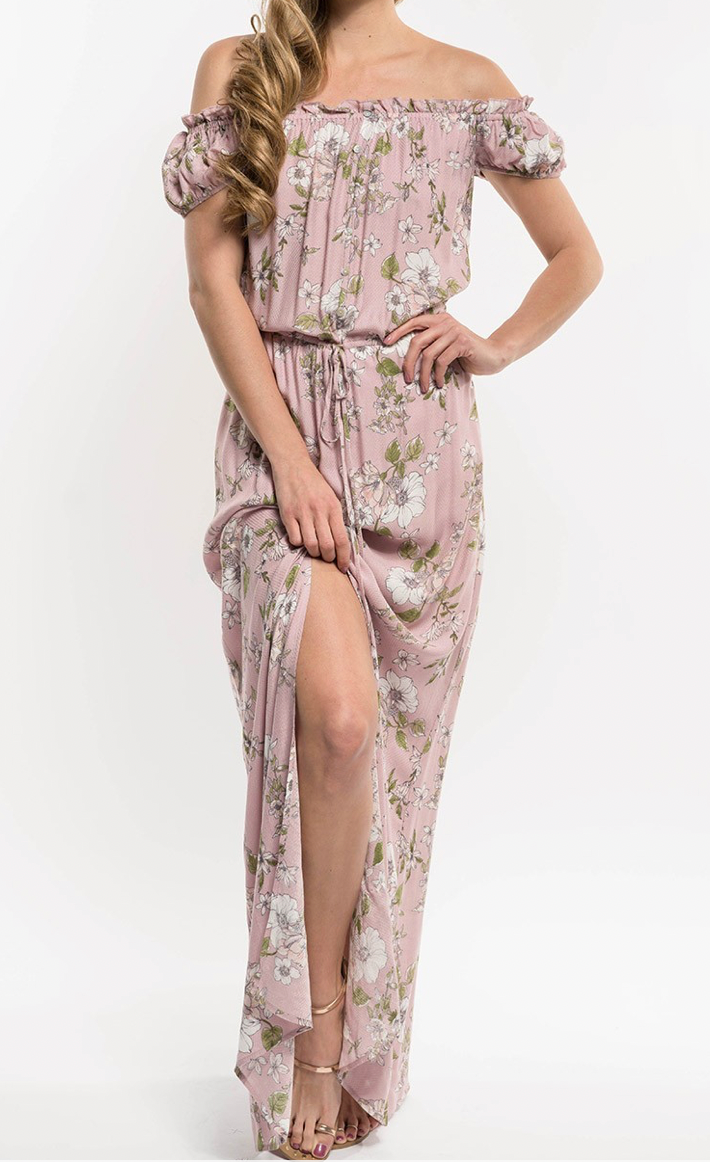 Floral Print Off Shoulder Spring Maxi Dress