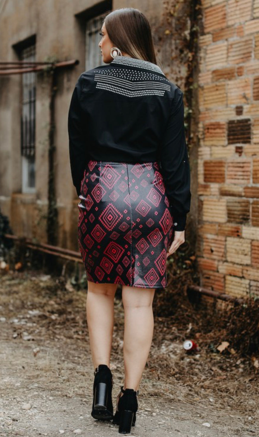 Pink & Black AZTEC OVERLAP FAUX LEATHER SKIRT